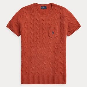 NWT Cable Wool-Cashmere Short-Sleeve Sweater